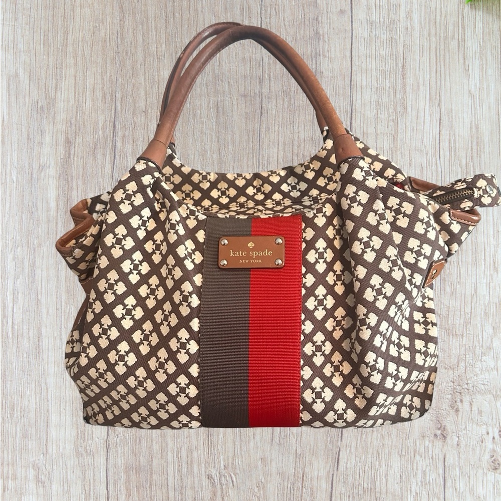 kate spade Brown & Red Patterned Tote with Leather Handles